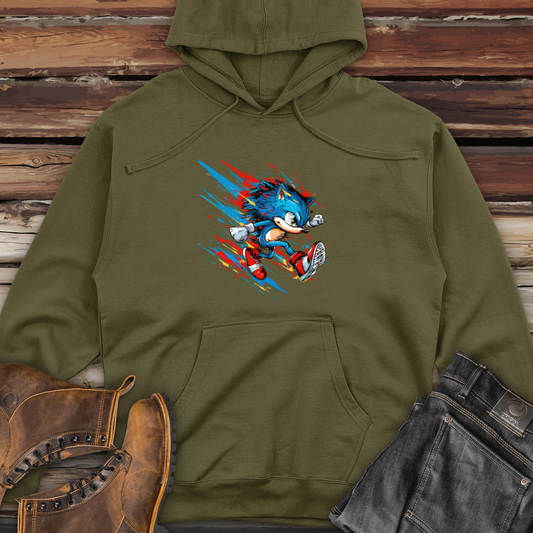 Blue Speedster Hedgehog Midweight Hooded Sweatshirt