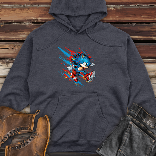 Blue Speedster Hedgehog Midweight Hooded Sweatshirt