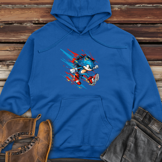 Blue Speedster Hedgehog Midweight Hooded Sweatshirt