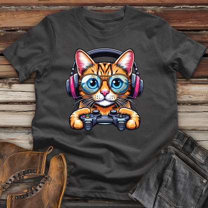 Cool Cat Holding Gaming Controller Cotton Tee