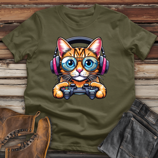 Cool Cat Holding Gaming Controller Cotton Tee