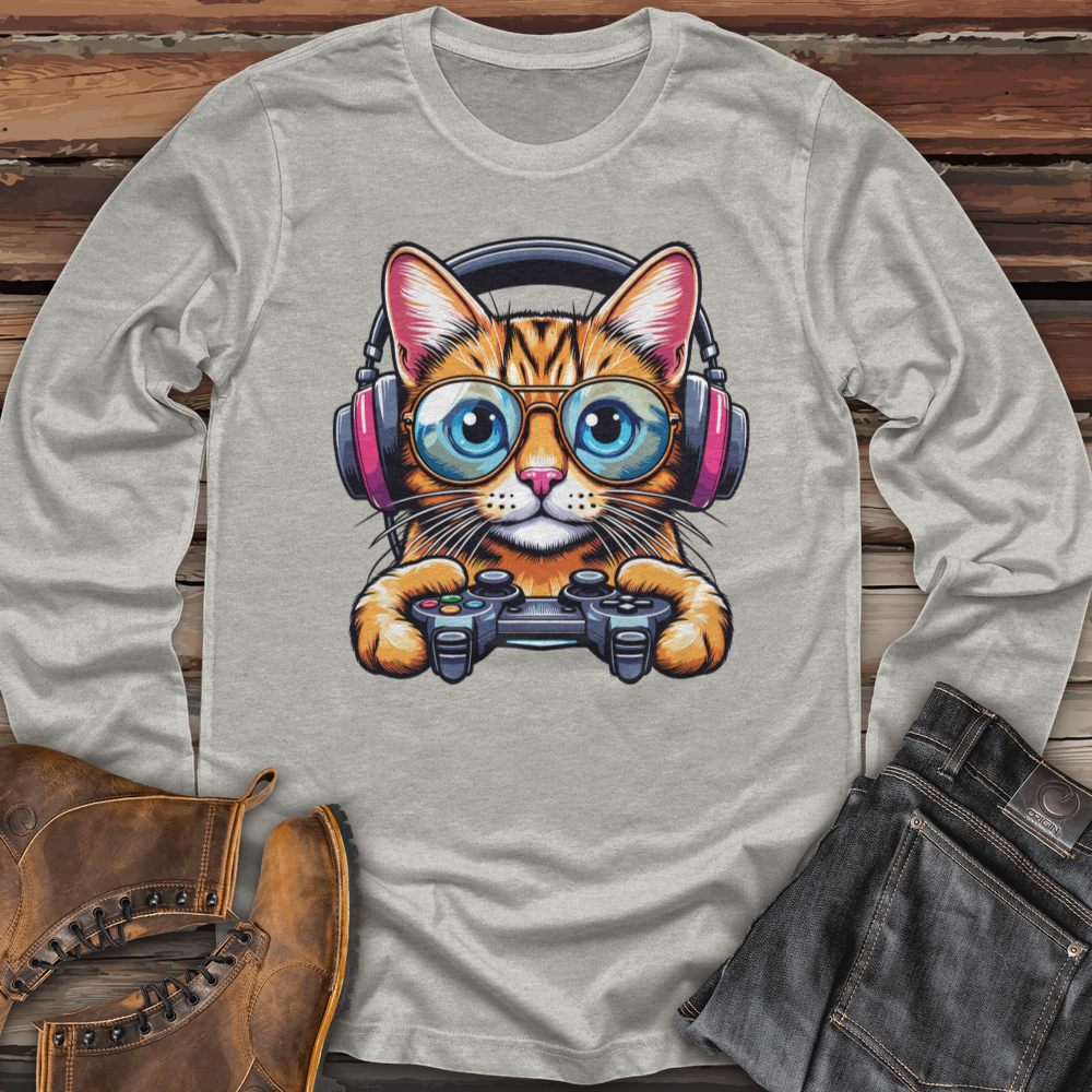 Cool Cat Holding Gaming Controller Long Sleeve