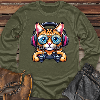 Cool Cat Holding Gaming Controller Long Sleeve