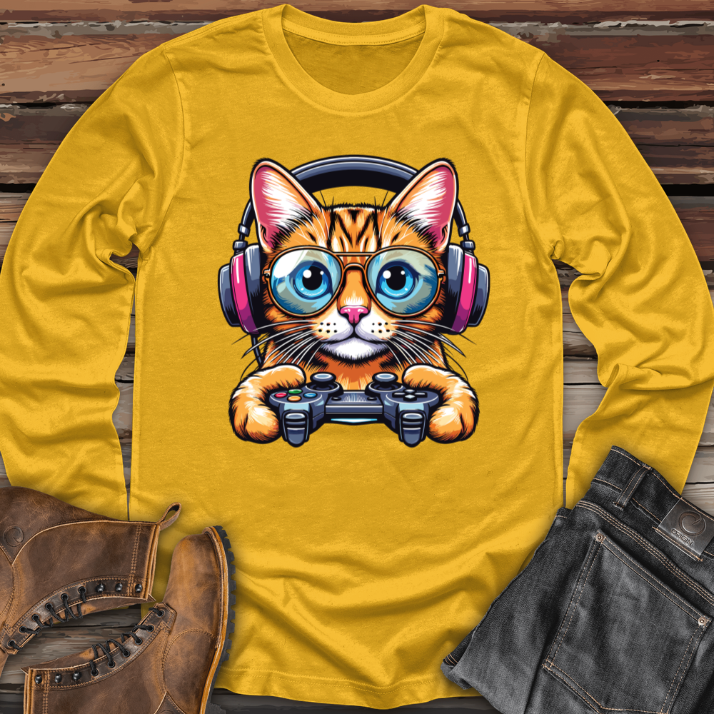 Cool Cat Holding Gaming Controller Long Sleeve