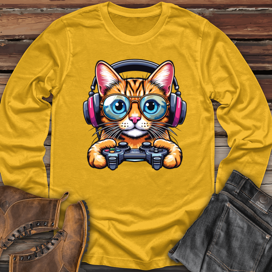 Cool Cat Holding Gaming Controller Long Sleeve