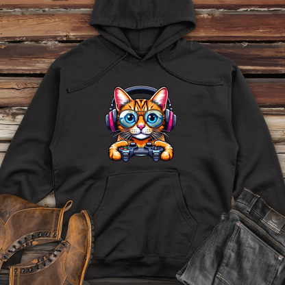 Cool Cat Holding Gaming Controller Midweight Hooded Sweatshirt