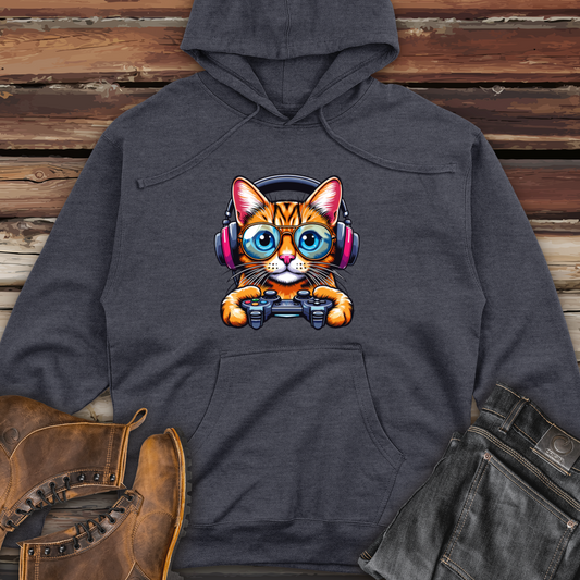 Cool Cat Holding Gaming Controller Midweight Hooded Sweatshirt