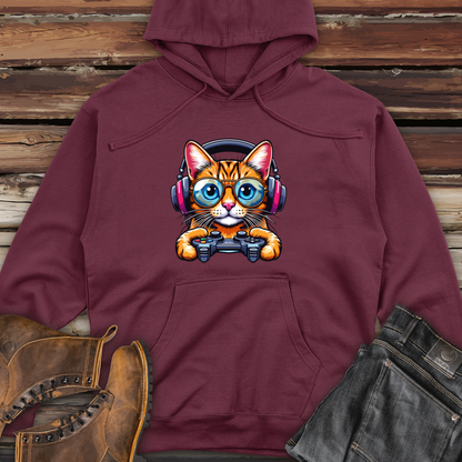 Cool Cat Holding Gaming Controller Midweight Hooded Sweatshirt