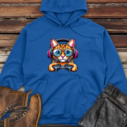 Cool Cat Holding Gaming Controller Midweight Hooded Sweatshirt