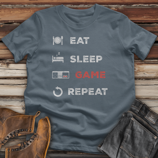 Eat Sleep Game Repeat Cotton Tee