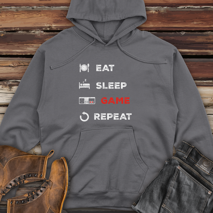 Eat Sleep Game Repeat Midweight Hooded Sweatshirt