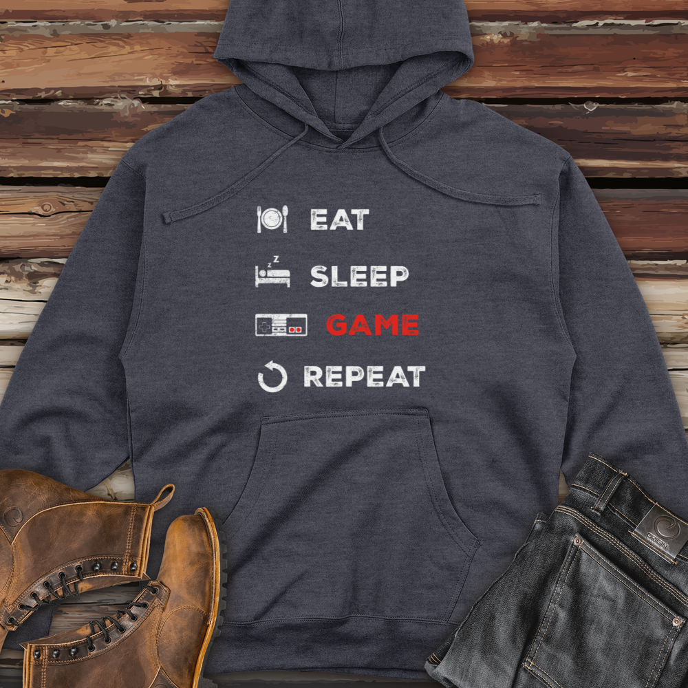 Eat Sleep Game Repeat Midweight Hooded Sweatshirt