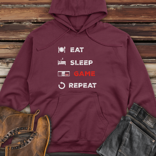 Eat Sleep Game Repeat Midweight Hooded Sweatshirt