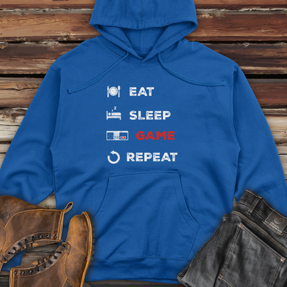 Eat Sleep Game Repeat Midweight Hooded Sweatshirt